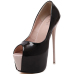 Trendy Round Peep Toe Color-block Patchwork Platform Stiletto Super High Heel Black PU Pumps