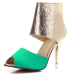 Trendy Round Peep Toe Color-block Patchwork Stiletto Super High Heel Green PU Pumps