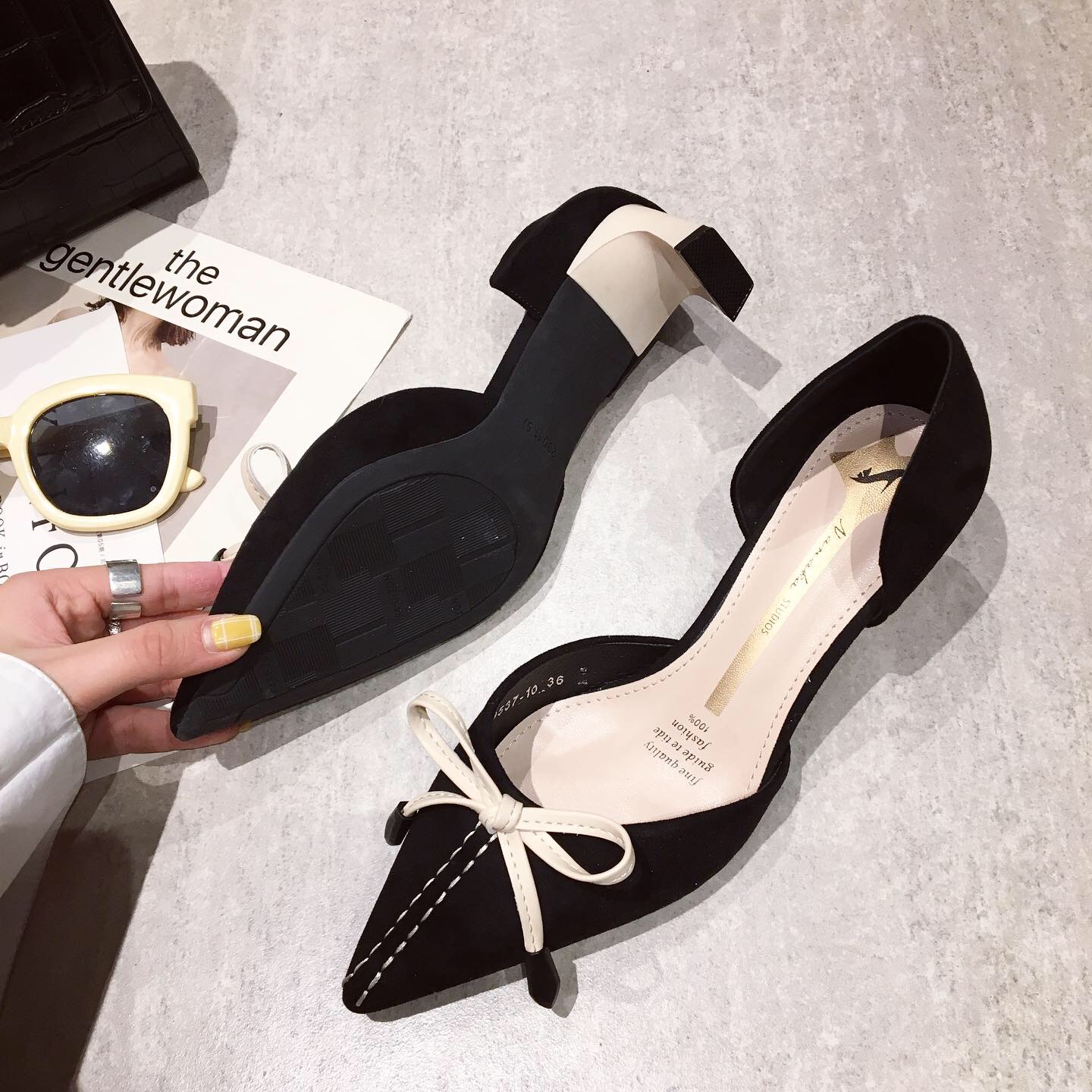 2019 New fashion versatile pointy shoes women's bow shoes #95019