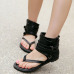 Casual Clip Toe Flat Low Heel Black PU Sandals