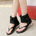 Casual Clip Toe Flat Low Heel Black PU Sandals