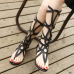 Fashion Clip Toe Hollow-out Flat Low Heel Black PU Gladiator Sandals