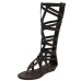 Fashion Clip Toe Hollow-out Flat Low Heel Black PU Gladiator Sandals