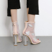 Fashion Pointed Peep Toe See-Through Chunky Super High Heel Apricot Net Yarn Sandals