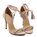 Stylish Open Toe Cross Lace-up Hollow-out Stiletto Super High Heel Apricot PU Ankle Strap Sandals