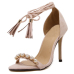 Stylish Open Toe Cross Lace-up Hollow-out Stiletto Super High Heel Apricot PU Ankle Strap Sandals