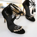 Stylish Open Toe Cross Lace-up Hollow-out Stiletto Super High Heel Black PU Ankle Strap Sandals