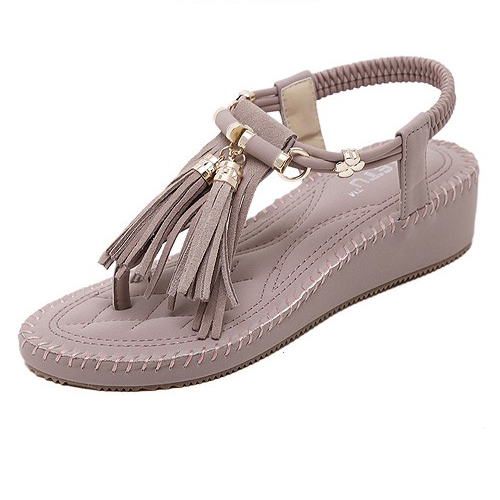 Stylish Open Toe Tassel Design Flat Low Heel Pink PU Sandals