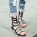 Stylish Open-Toe Rivet Decoration Hollow-out Flat Low Heel Black PU Gladiator Sandals