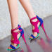 Stylish Open-Toed Color Block Patchwork Hollow-out Stiletto Super High Heel Dark Blue PU Sandals