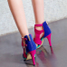 Stylish Open-Toed Color Block Patchwork Hollow-out Stiletto Super High Heel Dark Blue PU Sandals