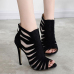 Stylish Pointed Peep Toe Hollow-out Stiletto Super High Heel Black Suede Sandals