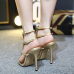 Trendy  Open Toe Hollow-out Stiletto Super High Heel Gold PU Sandals