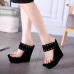 Trendy Open-toe Rivet Decorative Wedge Super High Heel Black PU Sandals