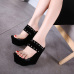 Trendy Open-toe Rivet Decorative Wedge Super High Heel Black PU Sandals