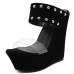 Trendy Open-toe Rivet Decorative Wedge Super High Heel Black PU Sandals