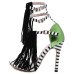 Trendy Peep Toe Patchwork Striped Tassels Decorated Stiletto Super High Heel Black PU Ankle Wrap Sandals