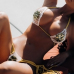  Sexy Lace-up Diamante Decorative Yellow Polyester Bikini Set