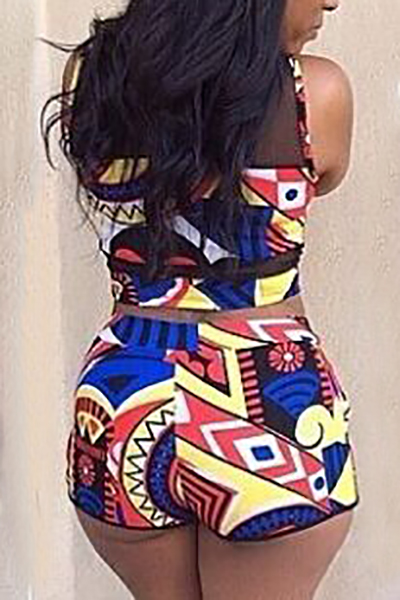 Charming Round Neck Printed Polyester Two-piece Swimwear