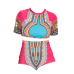 Ethnic Style Round Neck Totem Printed Pink Polyester Two-piece Swimwear