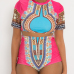 Ethnic Style Round Neck Totem Printed Pink Polyester Two-piece Swimwear