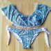 Euramerican Floral Print Blue Polyester Two-piece Swimwear