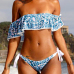 Euramerican Floral Print Blue Polyester Two-piece Swimwear