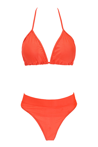 Euramerican Halter Neck Orange Nylon Two-piece Swimwear