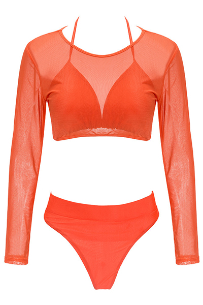 Euramerican Orange Polyester Three-piece Swimwear