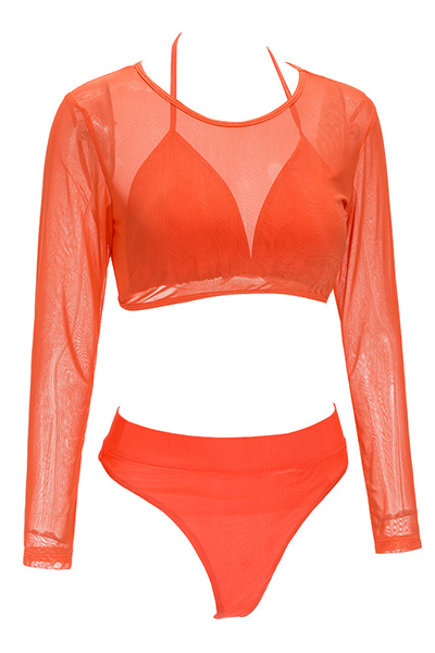 Euramerican Orange Polyester Three-piece Swimwear