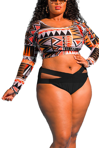 Euramerican Printed Hollow-out Nylon Two-piece Swimwear