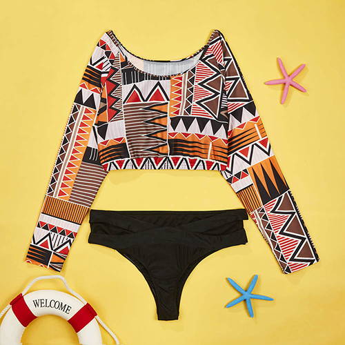 Euramerican Printed Hollow-out Nylon Two-piece Swimwear