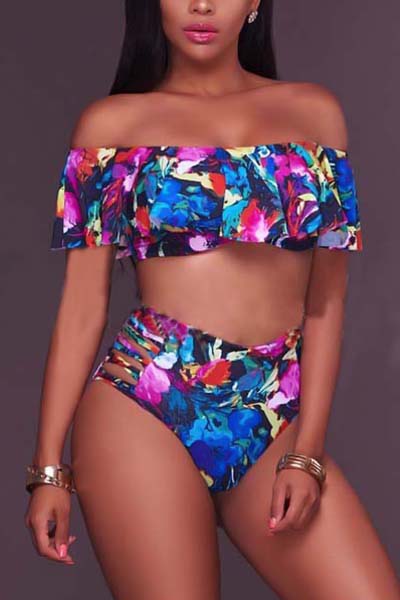 Euramerican Printed Hollow-out Polyester Two-piece Swimwear