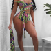 Euramerican Printed Polyester Two-piece Swimwear (With Shawl)