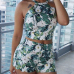 Euramerican Round Neck Sleeveless Floral Print Nylon Two-piece Shorts Set