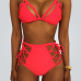 Euramerican V Neck Spaghetti Strap Lace-up Hollow-out Red Nylon Two-piece Swimwear