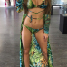 (Non Positioning Printing)Sexy Printed Lace-up Hollow-out Green Polyester Two-piece Swimwear(With Cover-up)