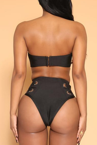 Sexy Hollow-out Black Ployester Two-piece Swimwear