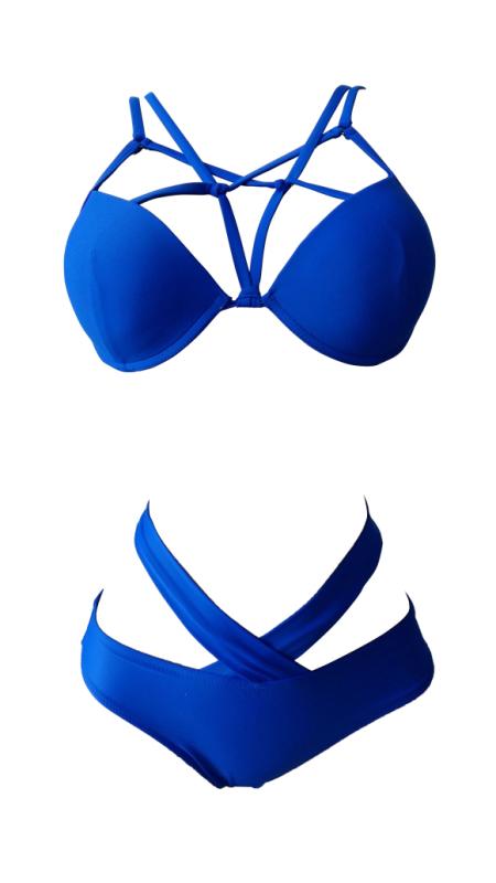 Sexy Hollow-out Blue Spandex Two-piece Swimwear