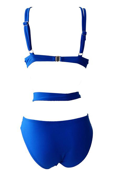 Sexy Hollow-out Blue Spandex Two-piece Swimwear