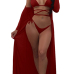 Sexy Lace-up Hollow-out Wine Red Polyester Two-piece Swimwear(With Shawl)