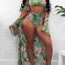 Sexy Printed Cyan Polyester Two-piece Swimwear(Contain Shawl)