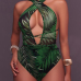 Sexy Printed Hollow-out Dark Green Polyester Two-piece Swimwear(With Shawl)