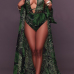 Sexy Printed Hollow-out Dark Green Polyester Two-piece Swimwear(With Shawl)