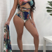 Sexy Printed Hollow-out White Milk Fiber Two-piece Swimwear(With Scarf)