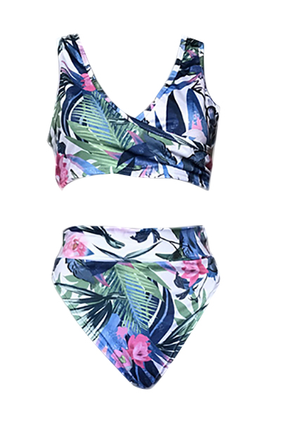 Sexy Printed Milk Fiber Two-piece Swimwear (With Shawl)