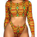 Sexy Round Neck Long Sleeves Patchwork Yellow Polyester Two-piece Swimwear