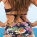 Sexy Spaghetti Strap High Waist Print Black Two-piece Swimwear