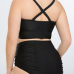 Sexy Spaghetti Strap Sleeveless Fold Design Black Ployester Two-piece Swimsuit