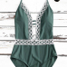  Sexy Lace Spliced Green Nylon One-piece Swimwear